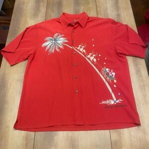 BAMBOO CAY Red Festive Men's Shirt with Palm Tree and Sleigh